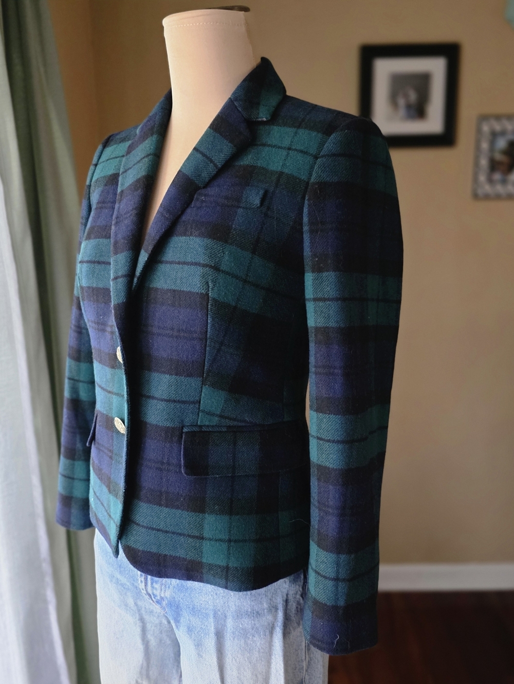J.Crew Factory Black Watch Plaid Schoolboy Blazer Size 4 Petite Dark Academia - Picture 2 of 15